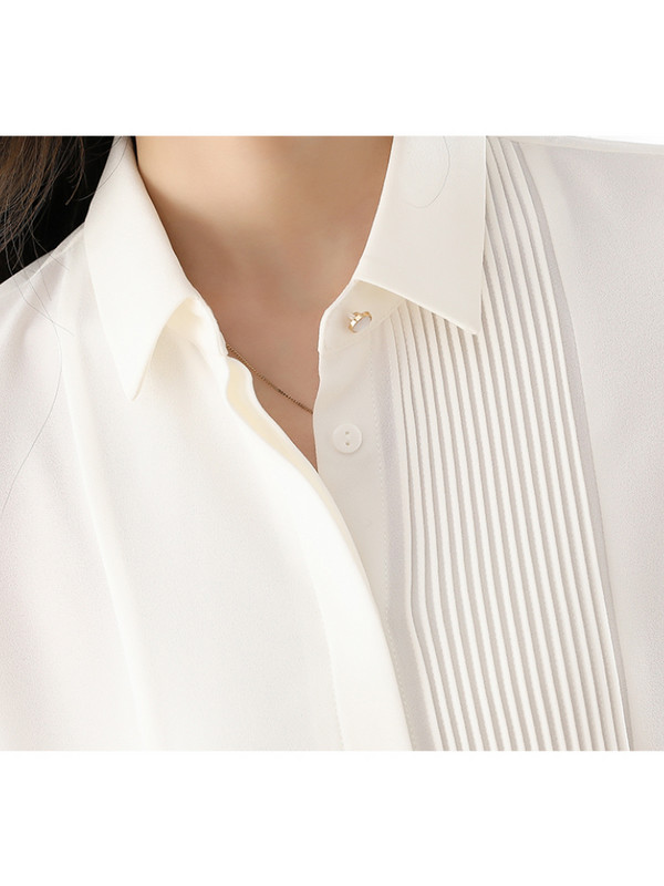 2024 Kvaliteetne šikk mood akordion plisseeritud pluusid naiste korea vintage kontorinaised OL valged särgid topid Blusas Mujer