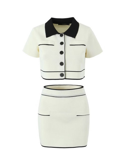 Aonibeier Y2K Patchwork Naiste kardigan kootud kostüümid Traf 2024 kevad lühikeste varrukatega õhuke jakk Crop top naiste miniseeliku komplektid