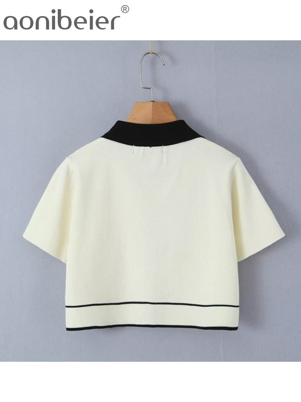 Aonibeier Y2K Patchwork Naiste kardigan kootud kostüümid Traf 2024 kevad lühikeste varrukatega õhuke jakk Crop top naiste miniseeliku komplektid