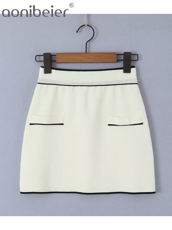 Aonibeier Y2K Patchwork Naiste kardigan kootud kostüümid Traf 2024 kevad lühikeste varrukatega õhuke jakk Crop top naiste miniseeliku komplektid