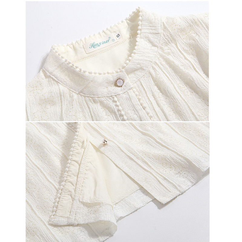 Sárgabarack csipke vintage blúz ing tavaszi őszi hosszú, felfújt ujjú, álló gallér Szexi blúz női elegáns alap felső ing