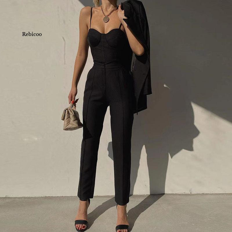 2022 Office Lady fekete nadrágkosztüm tréningruha női pántos fűző Crop felsők és magas derekú nadrág kétrészes szett