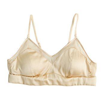 Triangle Mulberry Silk Lining Bralette για Γυναικεία Σύρμα Δωρεάν Σατέν Μεταξένιο Λεπτό Άνετο Σέξι Ρυθμιζόμενο Επενδυμένο Bralette για Μικρό Στήθος