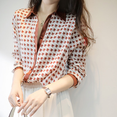 Modes eleganti sieviešu krekli suņu zobu apdruka Sieviešu blūzes 2022 Pavasaris Rudens ar garām piedurknēm Topi krekli Blusas Mujer