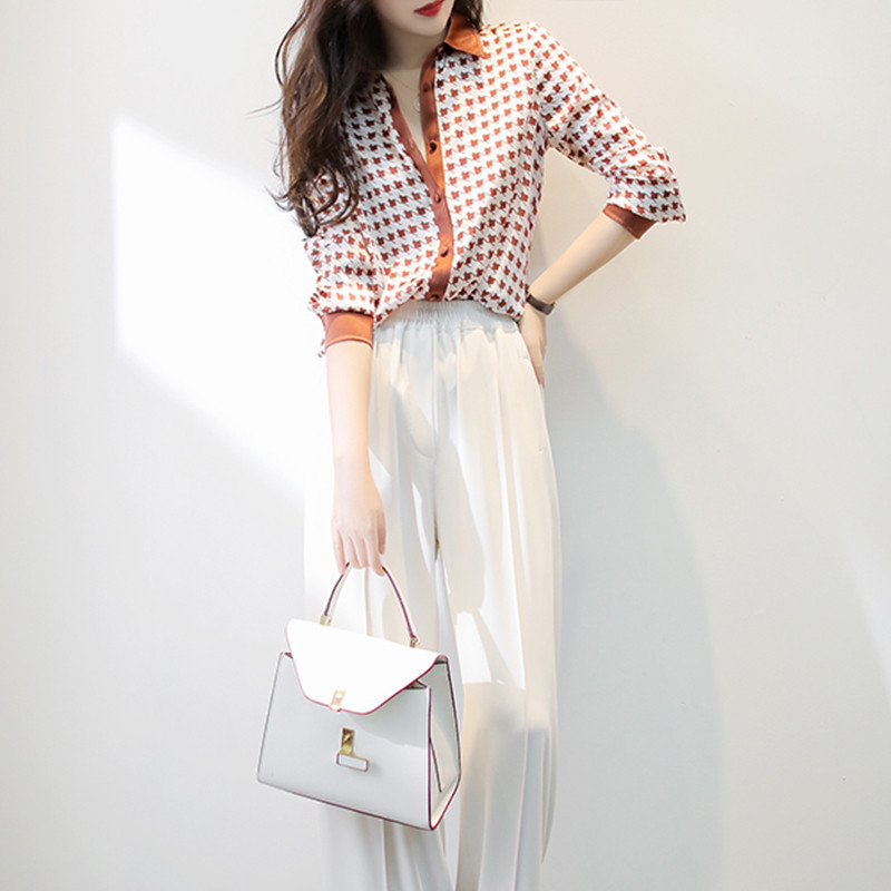 Modes eleganti sieviešu krekli suņu zobu apdruka Sieviešu blūzes 2022 Pavasaris Rudens ar garām piedurknēm Topi krekli Blusas Mujer