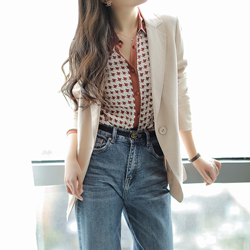 Modes eleganti sieviešu krekli suņu zobu apdruka Sieviešu blūzes 2022 Pavasaris Rudens ar garām piedurknēm Topi krekli Blusas Mujer