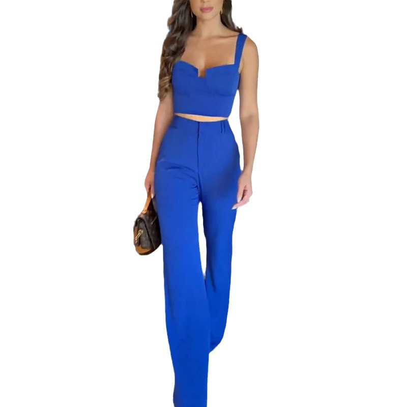 Elegants sieviešu Y2k Crop augšējais un plats bikšu komplekts veste ar platām kājām bikšu komplekti divdaļīgs uzvalks pavasara vasara ar augstu jostasvietu bikšu uzvalks