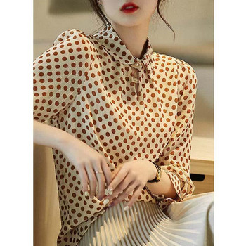 Дамска корейска модна блуза с принт на точки, пролет, есен, кухи елегантни шикозни ризи с дълги ръкави, широки топове Blusas Mujer