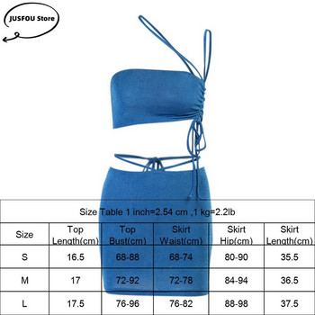 2022 Y2K Γυναικείες 2 τεμ. Κορυφή κομμένη φούστα με κορδόνια, σέξι ασύμμετρη και μίνι φούστες Μόδα αμάνικα σετ φορέματος με έναν ώμο