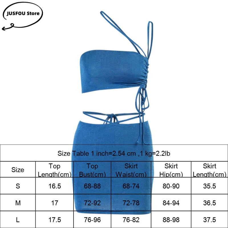 2022. aasta Y2K naiste 2 tk pitsitud kärbitud pealisseelik Seksikas asümmeetriline ja miniseelik Moodsad varrukateta päitsetega ühe õlaga kleidikomplektid