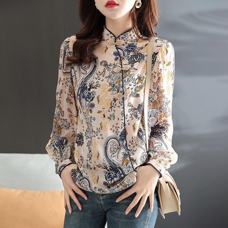 Proljeće Jesen, dugi rukavi s ispisom, šik, trend kineskog stila, bluze s gumbima, 2023. Nova ženska odjeća Majica kratkih rukava za sve vrste odjeće