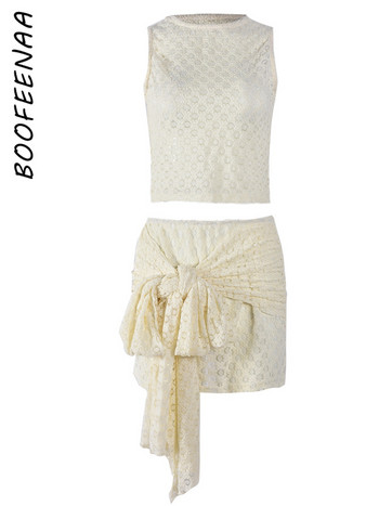 BOOFEENAA Sexy 2 Pieces Set Tie Up Φούστα και Crop Top καλοκαιρινά ρούχα για γυναίκες 2024 Αμάνικα μίνι φορέματα C82-EA28