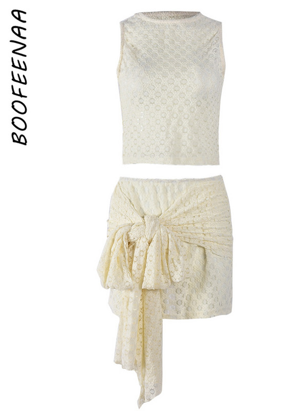 BOOFEENAA szexi, 2 részes, összekötött szoknya és felső női nyári ruhák 2024 Ujjatlan mini öltönyök C82-EA28