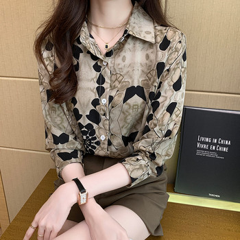 Стилна дамска блуза за шикозна визия Модни щампи Ризи с копчета Горнища Пролет Лято Горнища blusa mujer