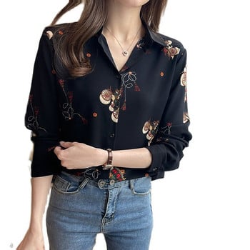 Модни дамски ризи с принт Дамски блузи 2021 Пролет Есен Ризи с дълъг ръкав Топове Blusas Mujer