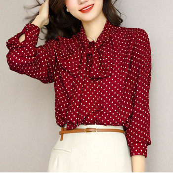 2023 Пролет Есен Нова блуза с шал яка с дълъг ръкав Женска жилетка с щампа на точки Модна елегантна тънка риза