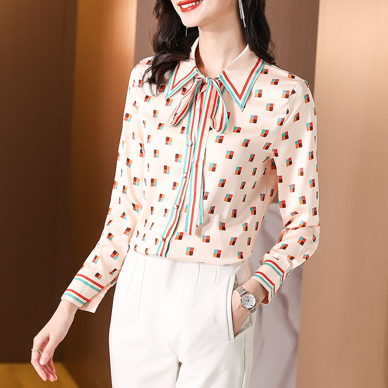 Naiste šikk kaar-pitspluus Kevad-sügis Elegantne mood avara trükiga šifoonsärgid Naiste lihtsad kõiksobivad topid