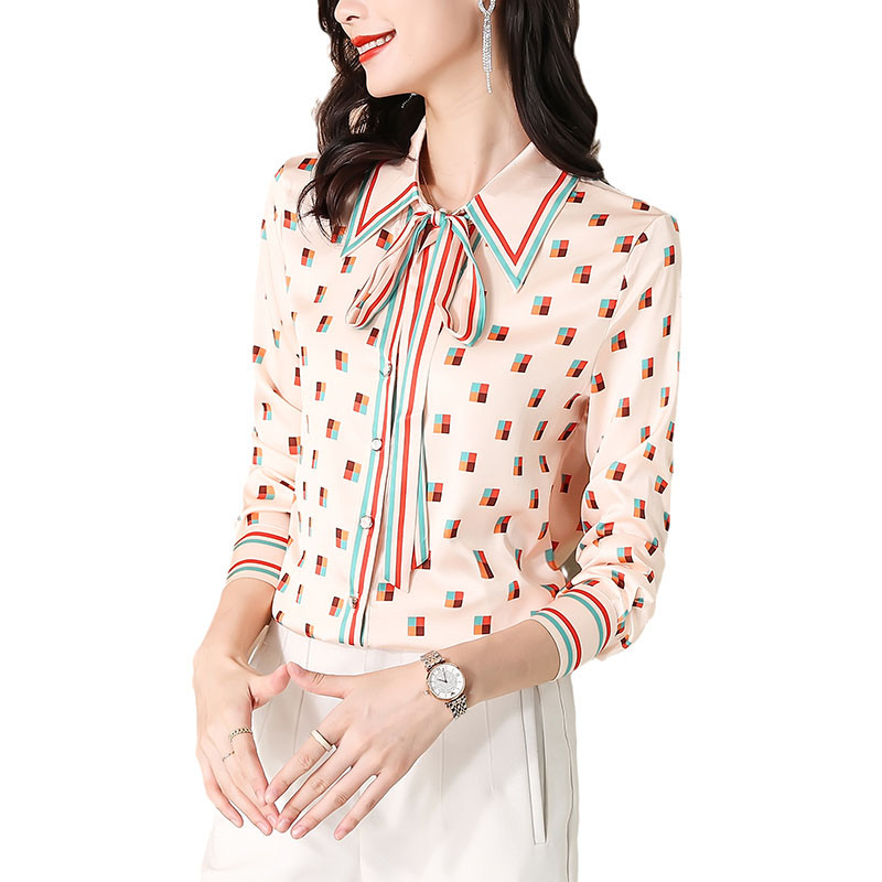 Naiste šikk kaar-pitspluus Kevad-sügis Elegantne mood avara trükiga šifoonsärgid Naiste lihtsad kõiksobivad topid