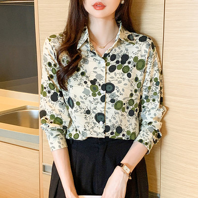 Uus saabunud naiste Blusa Mujer kevad-sügismoe jaoks Trendikas mustriga naiste nööpidega särk tööle ja vabaaja veetmiseks