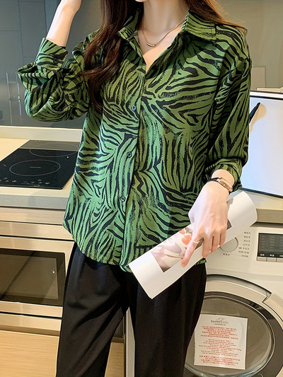 Uus saabunud naiste Blusa Mujer kevad-sügismoe jaoks Trendikas mustriga naiste nööpidega särk tööle ja vabaaja veetmiseks