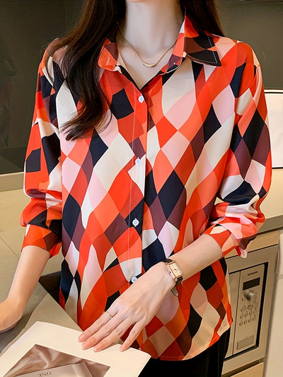 Uus saabunud naiste Blusa Mujer kevad-sügismoe jaoks Trendikas mustriga naiste nööpidega särk tööle ja vabaaja veetmiseks