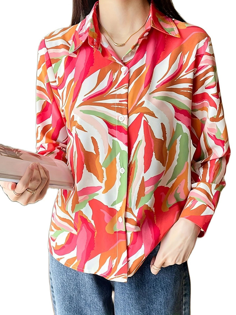 Uus saabunud naiste Blusa Mujer kevad-sügismoe jaoks Trendikas mustriga naiste nööpidega särk tööle ja vabaaja veetmiseks