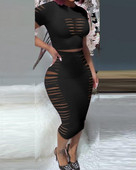 2 részes szettek női ruha 2023 nyári divat létra kivágás rövid ujjú kerek nyakú Sima felső alkalmi vékony szoknya Kétrészes ruha