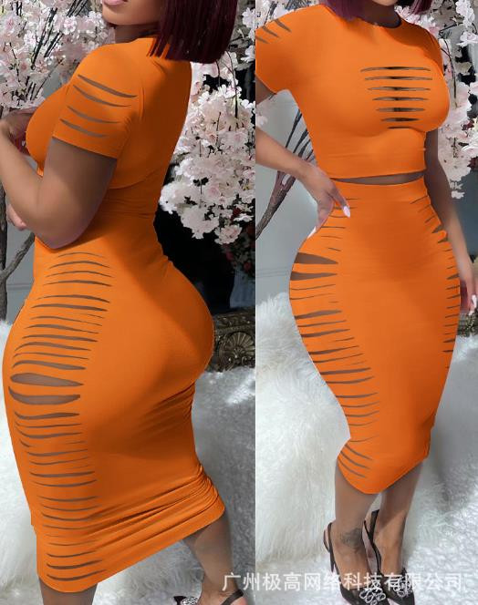 2 részes szettek női ruha 2023 nyári divat létra kivágás rövid ujjú kerek nyakú Sima felső alkalmi vékony szoknya Kétrészes ruha