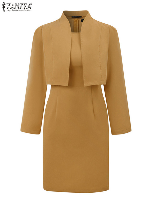 ZANZEA 2024 divatos női OL munkaruha szettek 2 DB OL munkaruhák Fashion Solid Blazer Slim Vestidos Elegáns Solid Matching szettek