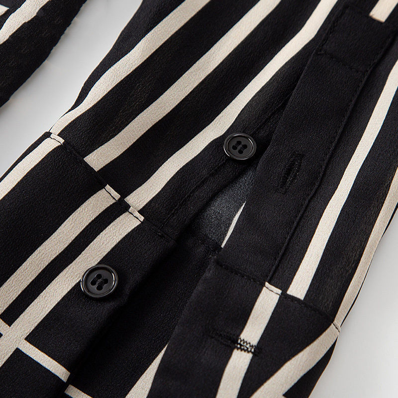 Selyemcsíkos női blúzok, nyár 2023 Geometrikus mintás hosszú ujjú ingek Laza koreai O-nyakú új alkalmi felső YCMYUNYAN