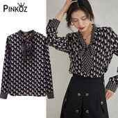 Pinkoz ikdienas blūze sievietēm v ar burtiem apdrukāta eleganta franču biroja dāma retro sieviešu krekls blusas mujer femme streetwear топ traf