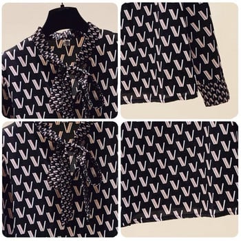 Ежедневна блуза Pinkoz дамска v буквена щампа елегантна френска офис дама ретро дамска риза blusas mujer femme streetwear топ траф