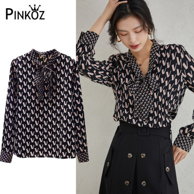 Pinkoz ikdienas blūze sievietēm v ar burtiem apdrukāta eleganta franču biroja dāma retro sieviešu krekls blusas mujer femme streetwear топ traf