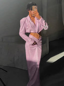 Sunny 2023 őszi elegáns buli szexi ruha kétrészes készletek női ruhák rózsaszín fényes vállvédő öltöny felső redőzött hosszú ruha