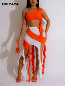 CM.YAYA naiste Patchwork Bodycon Midi tutiseeliku komplekt ja lilleline ühe õlaga 2023. aasta suve INS kaheosaline riietuskleit