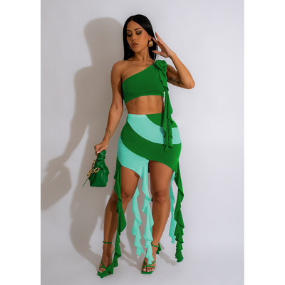 CM.YAYA naiste Patchwork Bodycon Midi tutiseeliku komplekt ja lilleline ühe õlaga 2023. aasta suve INS kaheosaline riietuskleit