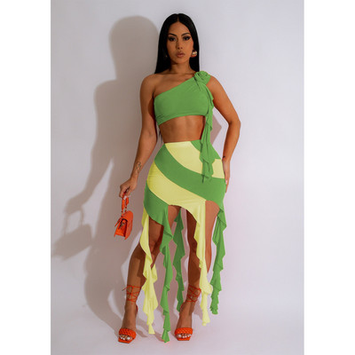 CM.YAYA naiste Patchwork Bodycon Midi tutiseeliku komplekt ja lilleline ühe õlaga 2023. aasta suve INS kaheosaline riietuskleit