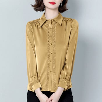 Модни дамски сатенени блузи с дълъг ръкав Офис OL Ризи Дамски корейски ретро ежедневни топове Дрехи blusas mujer de moda 2024