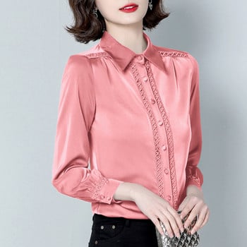 Модни дамски сатенени блузи с дълъг ръкав Офис OL Ризи Дамски корейски ретро ежедневни топове Дрехи blusas mujer de moda 2024