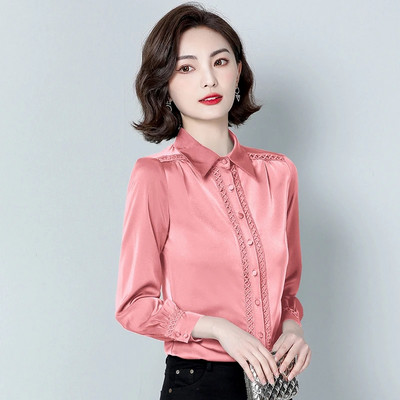 Divat Női Szatén blúzok Hosszú ujjú irodai OL Ingek Női Koreai Vintage Alkalmi felsők Ruházat blusas mujer de moda 2024