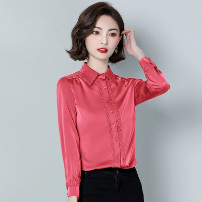 Divat Női Szatén blúzok Hosszú ujjú irodai OL Ingek Női Koreai Vintage Alkalmi felsők Ruházat blusas mujer de moda 2024