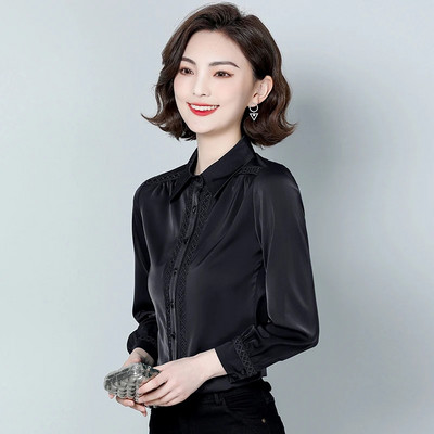 Divat Női Szatén blúzok Hosszú ujjú irodai OL Ingek Női Koreai Vintage Alkalmi felsők Ruházat blusas mujer de moda 2024