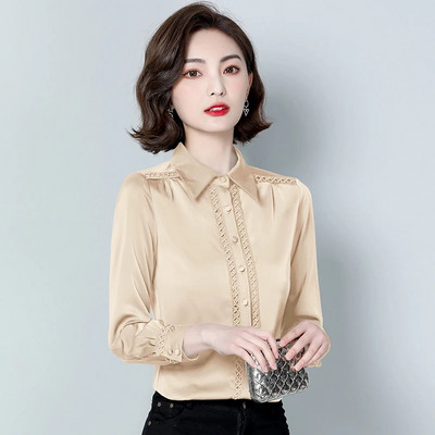 Divat Női Szatén blúzok Hosszú ujjú irodai OL Ingek Női Koreai Vintage Alkalmi felsők Ruházat blusas mujer de moda 2024