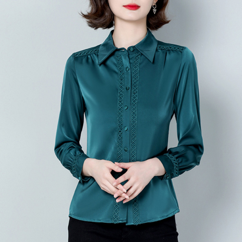 Divat Női Szatén blúzok Hosszú ujjú irodai OL Ingek Női Koreai Vintage Alkalmi felsők Ruházat blusas mujer de moda 2024