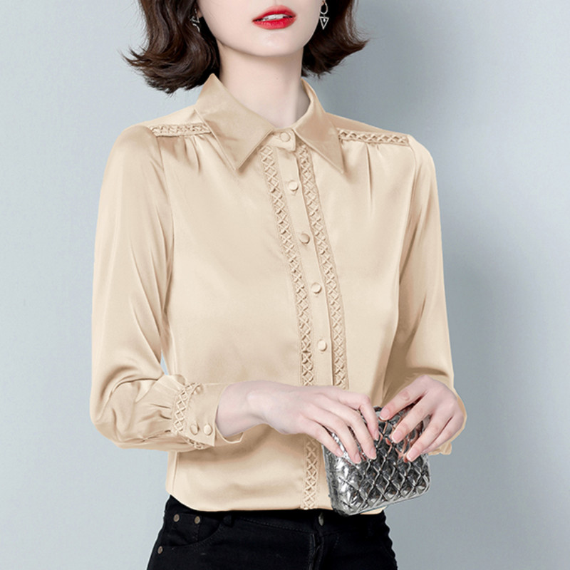 Divat Női Szatén blúzok Hosszú ujjú irodai OL Ingek Női Koreai Vintage Alkalmi felsők Ruházat blusas mujer de moda 2024