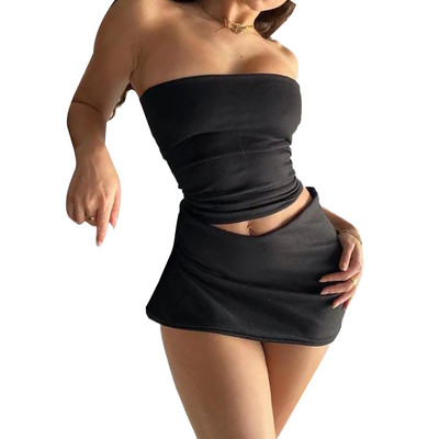 Y2K női nyári ruha készletek ruhák pánt nélküli kimenő cső Crop felső Alacsony derékú Mini Bodycon szoknya Utcai ruházat