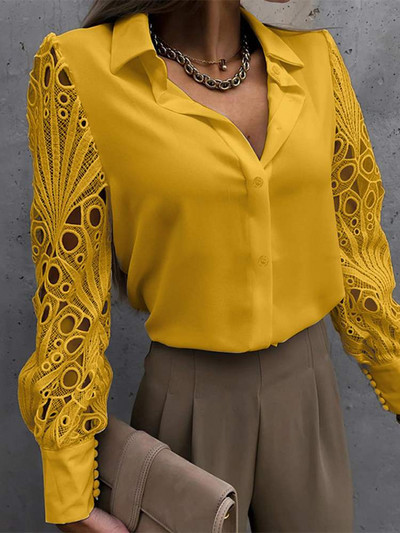 ZANZEA 2023 sügis, naiste topid, pitsist õmmeldud särgid Elegantsed moodsad pikkade varrukatega pluusid OL Reväärinööbid Tuunikad Blusas Naiselikud