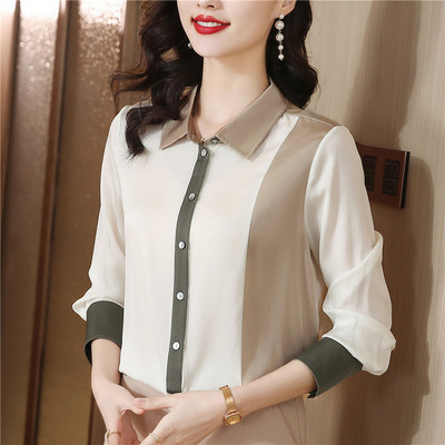 2024. Novi proljetni gornji dijelovi košulja dugih rukava s printom Ženska odjeća Uredska dama Opuštena satenska svilena bluza s otvorenim ovratnikom Femme Blusas