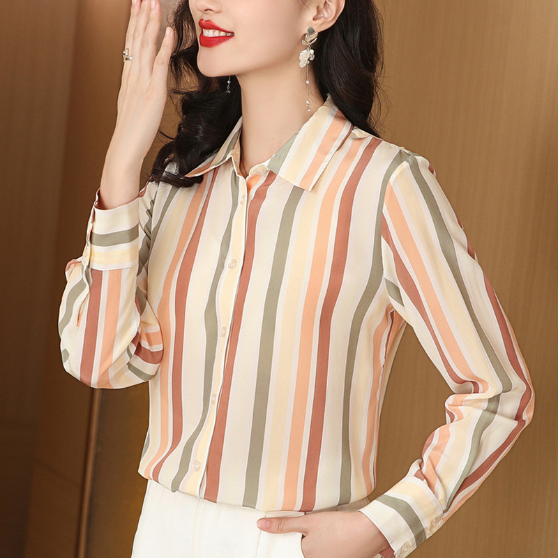 2024. Novi proljetni gornji dijelovi košulja dugih rukava s printom Ženska odjeća Uredska dama Opuštena satenska svilena bluza s otvorenim ovratnikom Femme Blusas