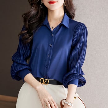 Дамски шифонени ризи 2023 Есенен шик Модни плисирани ръкави Ежедневни дамски блузи Елегантни офис дамски основни топове Blusas Mujer